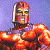 A pixelated buddy icon featuring a muscular character with red skin and silver helmet on the left, next to green text reading "Original Icons .com" on a dark background.