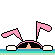Pixelated character with pink bunny ears and black hair, partially submerged in water, with a neutral expression and visible teeth.