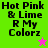 Four display text 'Hot Pink & Lime R My Colorz' with star symbols changing color between green and pink backgrounds