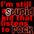 Red text on black background repeats 'I'm still a stupid kid that listens to Pock' with animated white outline changes across multiple