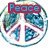 A pixelated circular icon with a white cross dividing it into four quadrants, overlaid by a red banner reading "Peace" in blue text.
