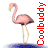 Animated contact sheet of a pink flamingo mascot in various poses with red "Coolbuddy" text on the right, displayed against a white background with blue water reflections and one gray placeholder cell.