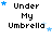 Pixelated text "Under My Umbrella" with blue and light-blue stars scattered around, displayed in a on white background