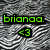 Green pixelated text 'brianaa.' on black background with heart symbol '<3' below, set against grayscale digital noise pattern.