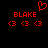 Red pixelated text and symbols on black background with heart symbol above name.
