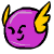 Two side-by-side animated frames of a purple cartoon character with yellow wings and closed eyes, displayed on a transparent background.