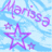 Pixelated icon with light blue background, purple text reading 'Monica', and three star shapes in varying sizes.