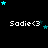 A black background displays four of 'Sadie<3' text with animated cyan and dark blue stars floating around them