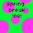 Green background with pink circles and black pixelated text reading 'spring break '08!' in two identical sections.
