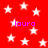 Red background with white stars and repeated purple text 'laura' in pixelated font.