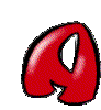 Red 3D letter A with white triangular cutout, black outline, and glossy shading on gray background, shown in nine distinct poses across three
