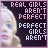 nine identical pixelated images showing a blonde woman's face with text overlay reading 'REAL GIRLS AREN'T PERFECT' and 'PERFECT GIRLS AREN'T REAL'