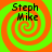 Four identical display a bright green and orange spiral background with black text reading "Steph Mike" in pixelated font