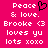 Pixelated text on bright pink background with white and black elements, including 'Peace' with heart symbol, 'Brooke <3', 'loves yu', and 'lots xoxo' in multiple