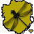 Pixelated yellow flower icon with brownish center and small heart detail, static single-frame image on gray background.