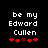 Pixelated text 'be my Edward Cullen' in white on black background with red heart symbols below, showing animation change between frames.