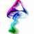 Animated mushroom icon with gradient colors transitioning from purple to blue to green, set against a white background.