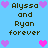 Pixelated blue background with brown text reading 'Alyssa and Ryan forever' surrounded by pink and purple heart icons.