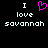 Pixelated text 'I love savannah' with a pink heart symbol replacing the word 'love', displayed on black background.