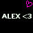 Pixelated pink heart symbol above white text reading ALEX <3 repeated twice on black background.