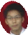 Two side-by-side circular portraits of a person with dark hair under a red hooded garment, wearing a white collared shirt against a light gray background.