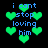 Pixelated green hearts and blue text reading "i cant stop loving him" on a black background, with two distinct heart sizes and text arrangements.