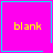 Four identical pink squares with cyan borders each contain yellow text reading 'blank' and one square has a cyan heart and another has a cyan star.