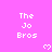 Pixelated text 'The Jo Bros' on bright pink background with white heart symbols in two