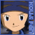 Pixelated character with blue headband and blue clothing, displayed in a with varying facial expressions and text on the right side