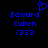 Blue pixelated text 'Edward Cullen (333)' on black background with a blue heart symbol above the name.