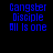 Blue pixelated text on black background reads 'Gangster Disciple All Is one' in four identical arranged in a