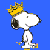 Pixelated cartoon dog wearing a crown on blue background with green text logo on dark green background in contact sheet layout