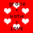 Red background with white heart shapes and black text reading 'gracie + katie = LOVE' repeated twice in a pattern