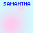 Four identical pixelated blue text labels reading "SAMANTHA" on a light blue and pink gradient background with faint circular patterns.