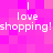 Pixelated pink background with white text repeating 'I love shopping!shopping!' in two , each containing a vertical line above the word 'love'