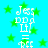 Pixelated text 'Jess DDA LIF = BFF' on cyan background with green stars, repeated in four quadrants.