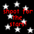 Black background with white stars and red text reading "shoot for the stars!" repeated four times.