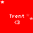 Red background with white text 'Trent' and '<3', surrounded by scattered white and pink stars in various positions.