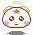 Pixel art contact sheet of three animated frames showing a round white cartoon character with pink cheeks, orange ears, red star on forehead, and yellow halo above head.
