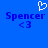 Blue background with two identical pixelated text blocks reading "Spencer" and "<3", each topped by a white heart outline, displayed side-by-side.