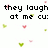Pixelated text reads 'they laughim different at me cu:ough at the heir all the' with scattered green and pink pixel clusters on white background.