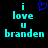 Pixelated cyan text 'i love u branden' on black background with blue heart symbol above 'i' in left , identical text in right without heart