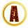 nine circular icons with golden borders, each containing a brown pixelated 'A' symbol in various orientations and animation states