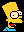 Pixelated cartoon character with yellow hair and blue pants, showing sequential mouth movements against black background.