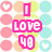 Pixelated icon with pink text 'I Love 4U' over pastel circles and hearts on white background.