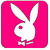 Static pixel art of a white rabbit silhouette with long ears and a bow tie on a solid pink background, rendered in low-resolution style.