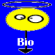 Animated contact sheet showing four frames of a yellow cartoon character with oval eyes and floating rings against blue background, displaying eye movement and ring rotation.