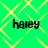 Green background with yellow diamond lattice pattern and four black 'haley' text instances in pixelated font.