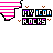 Pixelated icon with pink striped shape and 'MY ICON ROCKS' text, featuring small brown accents above the text.
