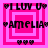 Pixelated pink and white square icon with 'I LUV U' text at top, 'AMELIA' in middle flanked by hearts, three small heart icons below on a solid pink background.